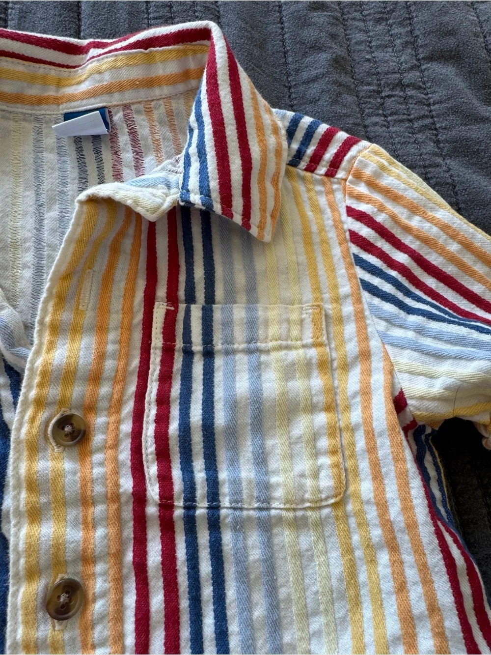 Old Navy Boys Short-Sleeve Button-Down Shirt in Yellow, Red & Blue Stripes